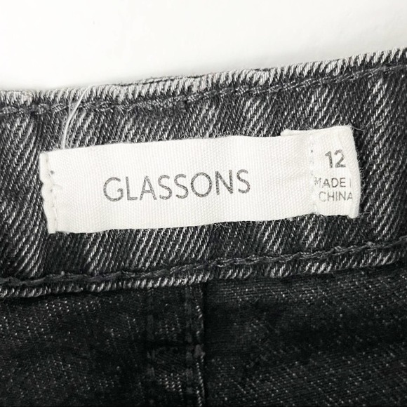 GLASSONS Black Wash High Rise Frayed Hem Jean Shirts, Size 12 - Picture 3 of 11
